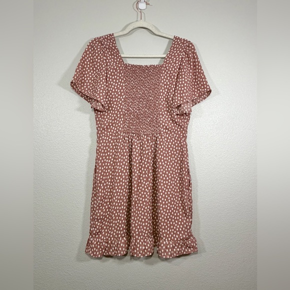 Abercrombie & Fitch Dress Mini Short Sleeve Mauve Pink White Dots Ruffle Women M - Picture 7 of 8